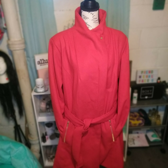 Ashley Stewart Jackets & Blazers - Red double breasted wool belted coat